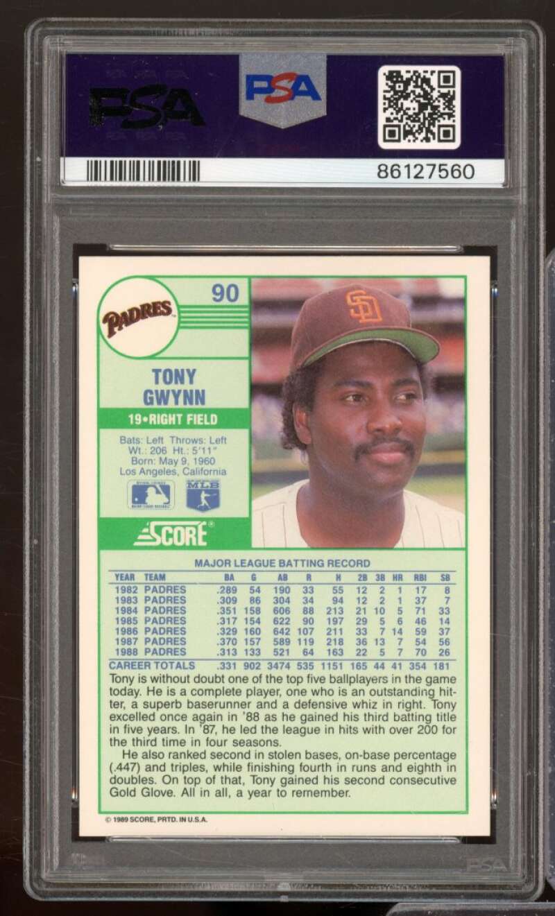 Tony Gwynn Card 1989 Score #90 PSA 9 Image 2