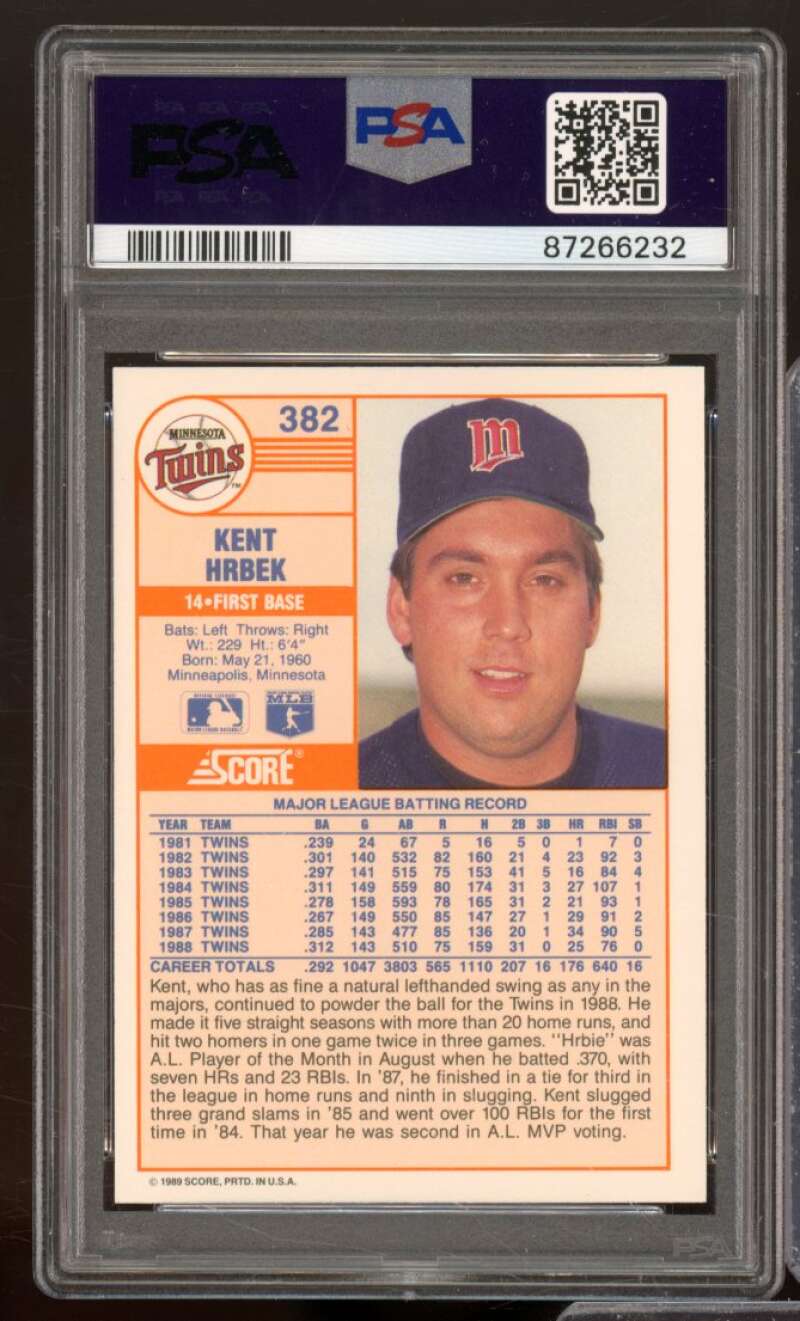 Kent Hrbek Card 1989 Score #382 PSA 9 Image 2