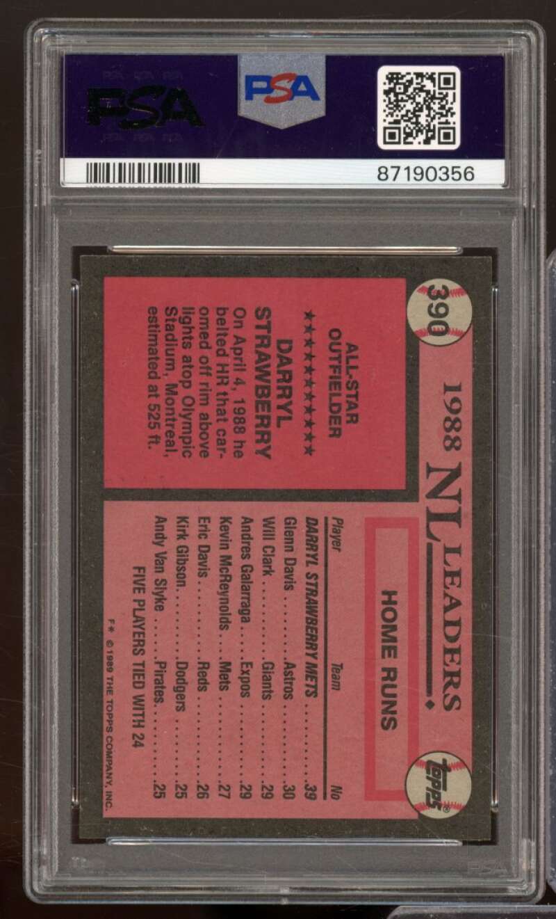 Darryl Strawberry Card 1989 Topps #390 PSA 9 Image 2