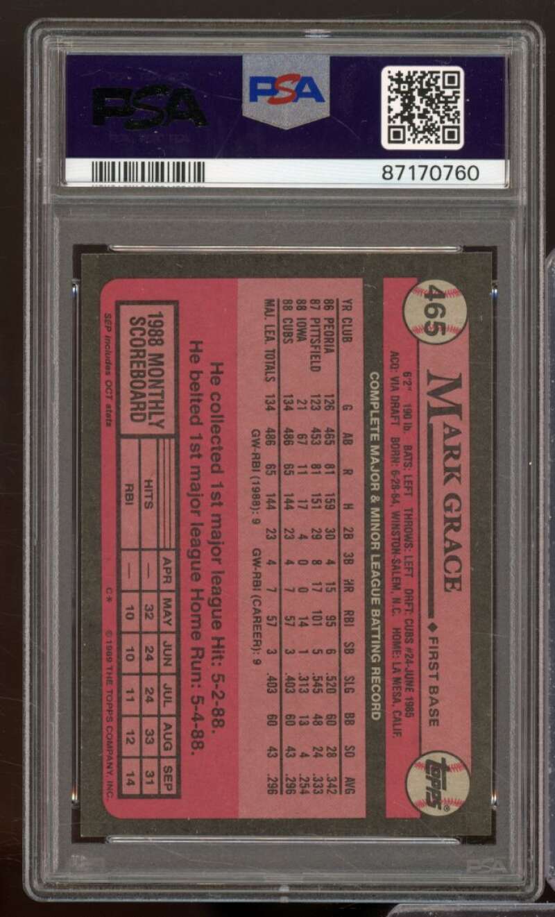 Mark Grace Card 1989 Topps #465 PSA 9 Image 2