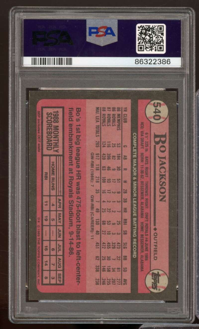 Bo Jackson Card 1989 Topps #540 PSA 8 Image 2