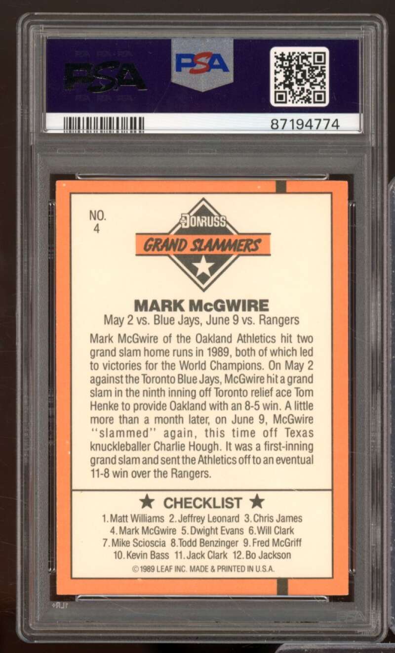 Mark McGwire Card 1990 Donruss #4 PSA 8 Image 2