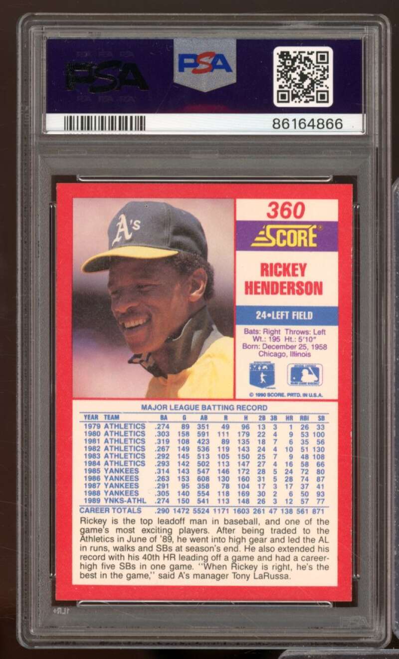 Rickey Henderson Card 1990 Score #360 PSA 9 Image 2