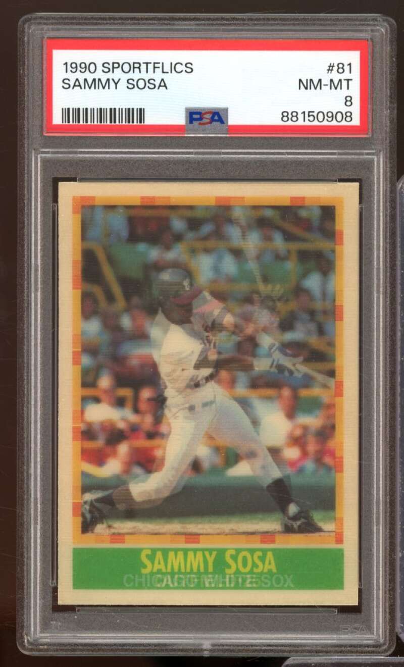 Sammy Sosa Rookie Card 1990 Sportflics #81 PSA 8 Image 1