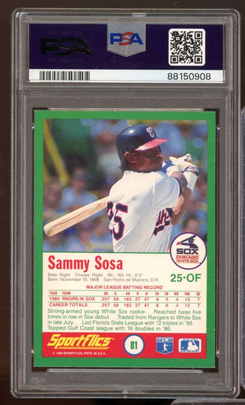 Sammy Sosa Rookie Card 1990 Sportflics #81 PSA 8 Image 2