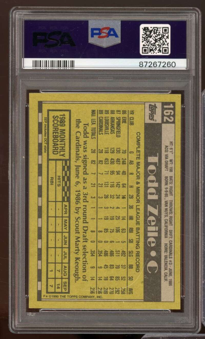 Todd Zeile Card 1990 Topps #162 PSA 9 Image 2