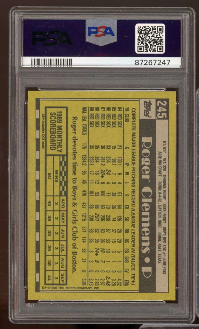 Roger Clemens Card 1990 Topps #245 PSA 9 Image 2