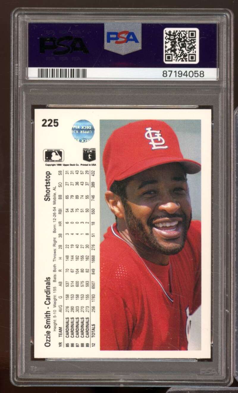 Ozzie Smith Card 1990 Upper Deck #225 PSA 9 Image 2