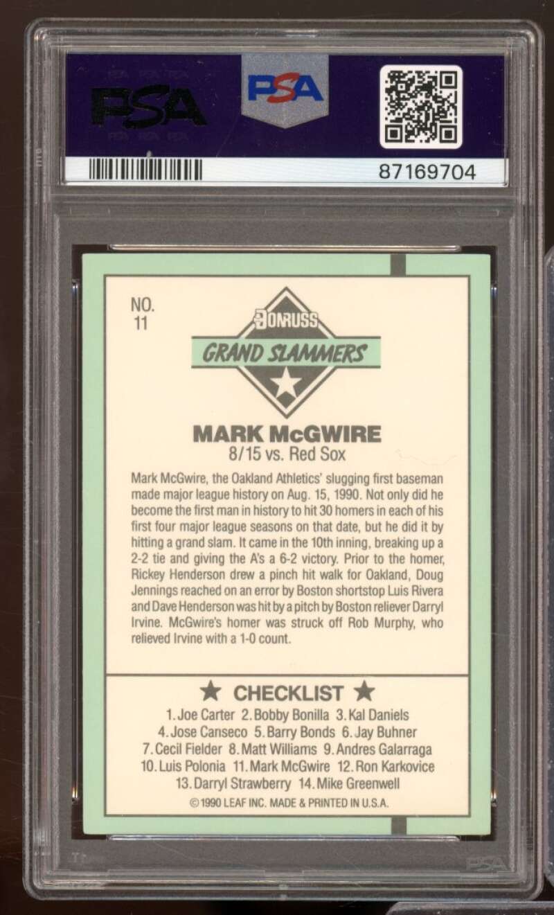 Mark McGwire Card 1991 Donruss #11 PSA 9 Image 2