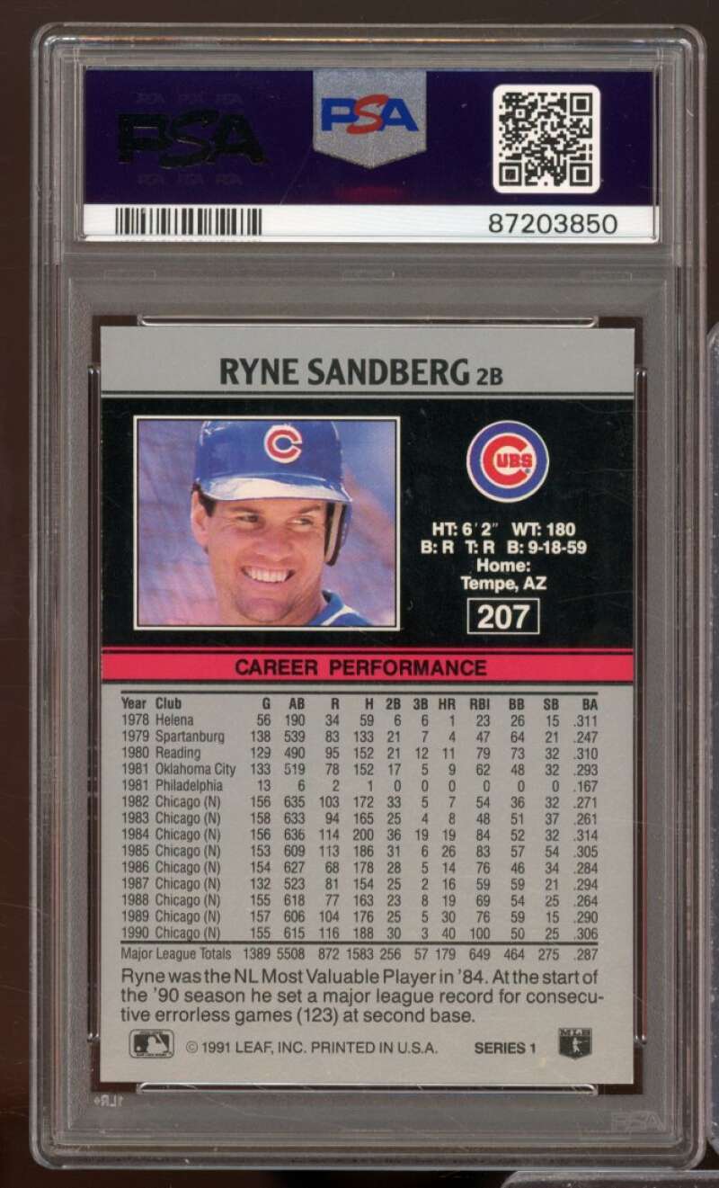 Ryne Sandberg Card 1991 Leaf #207 PSA 9 Image 2