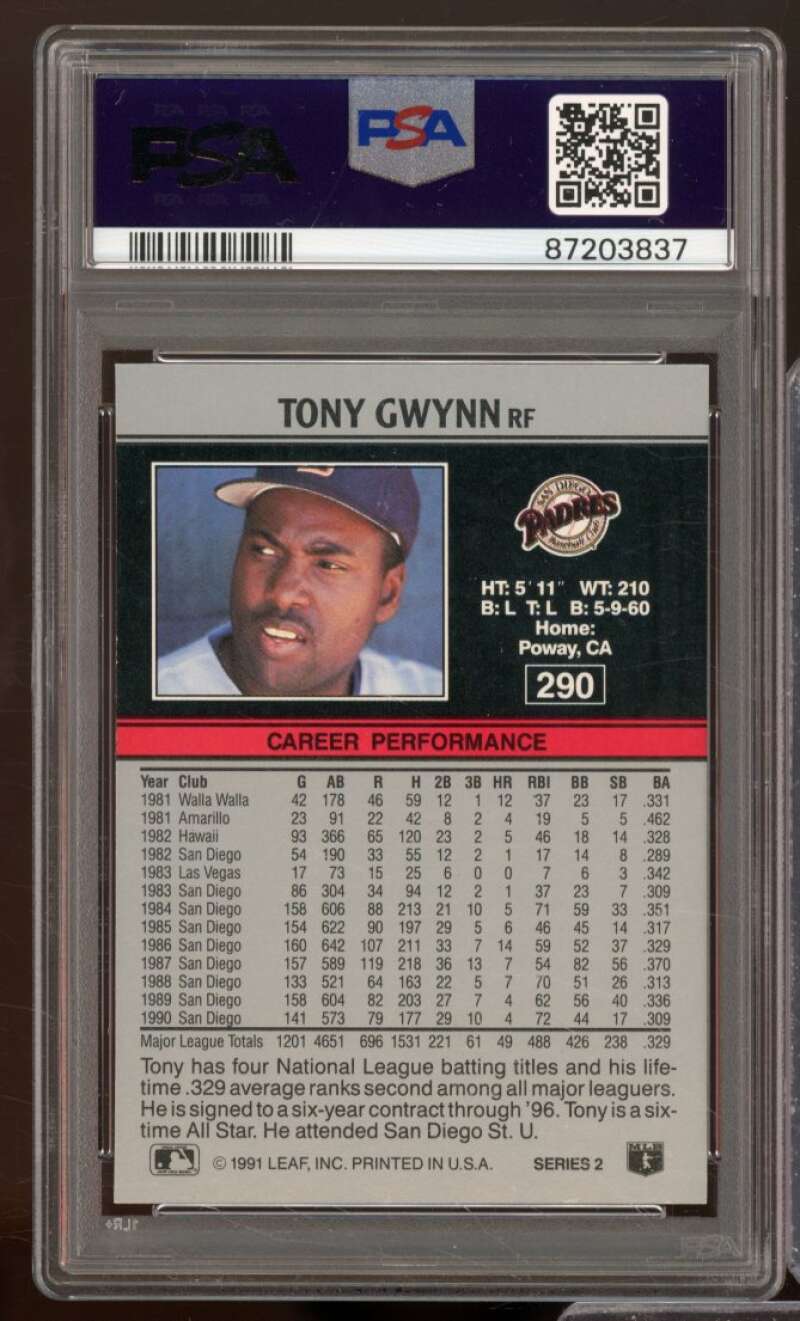 Tony Gwynn Card 1991 Leaf #290 PSA 9 Image 2