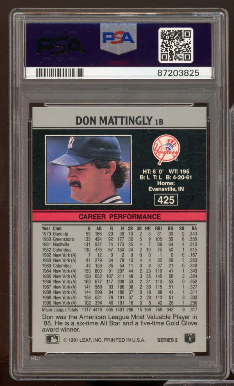 Don Mattingly Card 1991 Leaf #425 PSA 9 Image 2