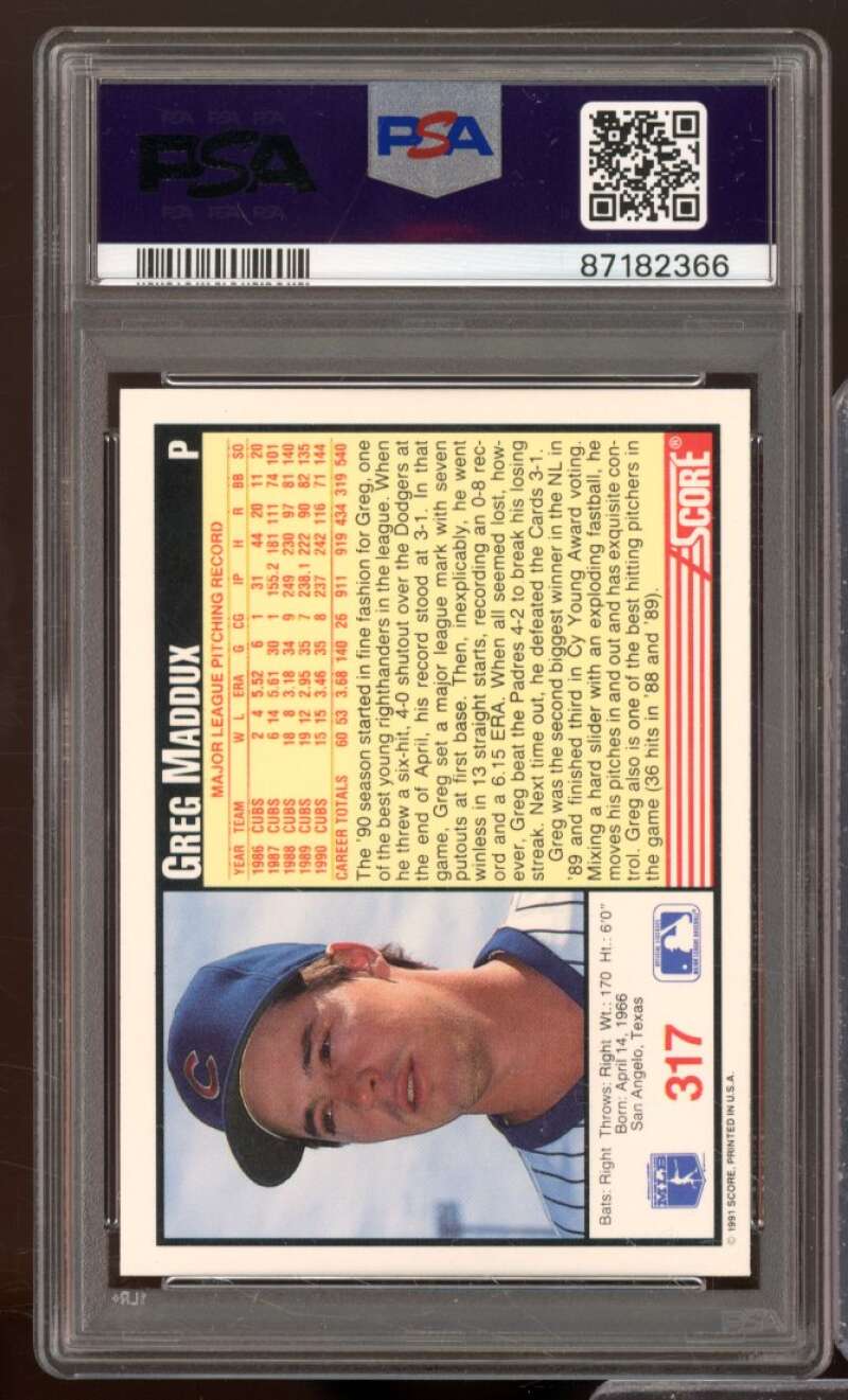 Greg Maddux Card 1991 Score #317 PSA 9 Image 2