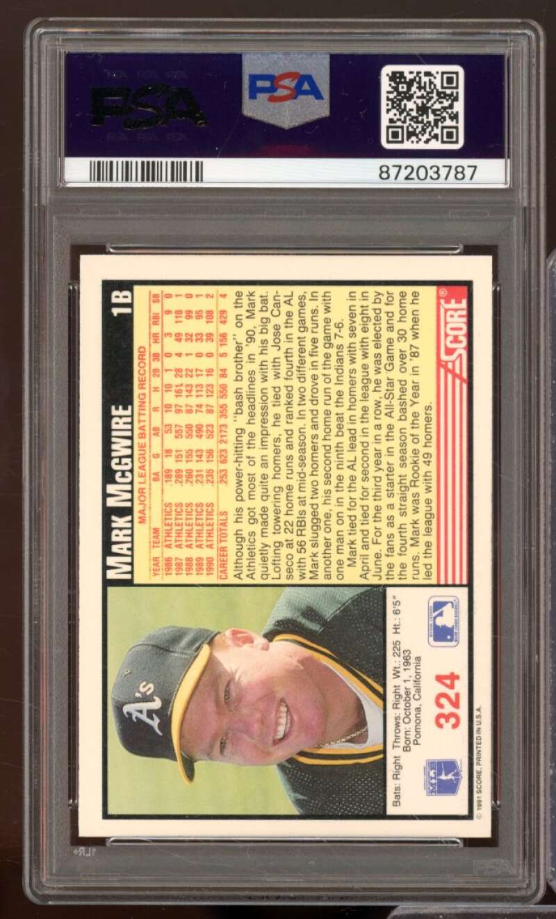 Mark McGwire Card 1991 Score #324 PSA 9 Image 2