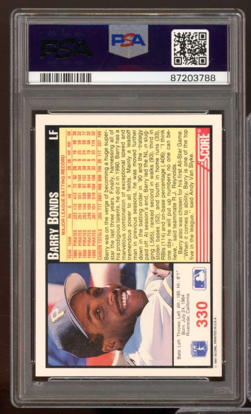 Barry Bonds Card 1991 Score #330 PSA 8 Image 2