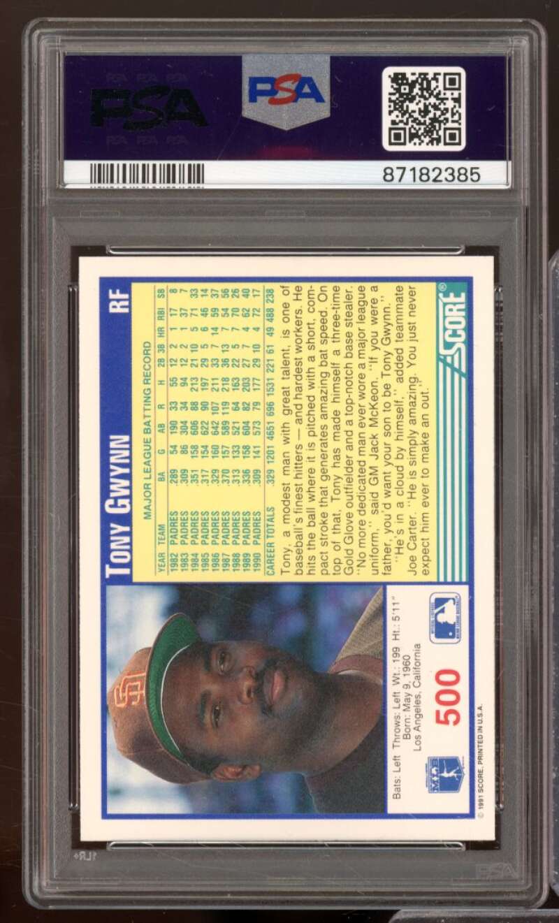 Tony Gwynn Card 1991 Score #500 PSA 9 Image 2