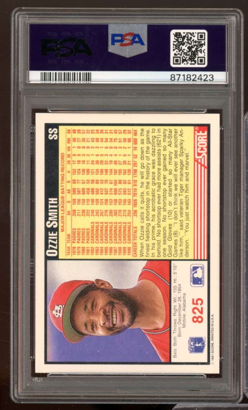 Ozzie Smith Card 1991 Score #825 PSA 7 Image 2