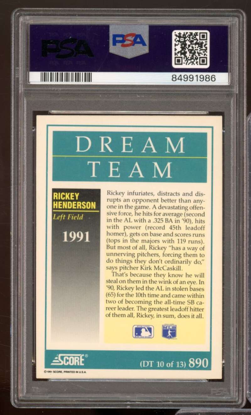 Rickey Henderson Card 1991 Score #890 PSA 8 Image 2