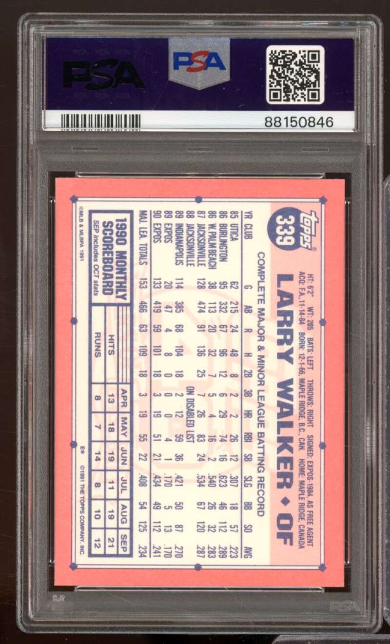 Larry Walker Card 1991 Topps Tiffany #339 PSA 8 Image 2