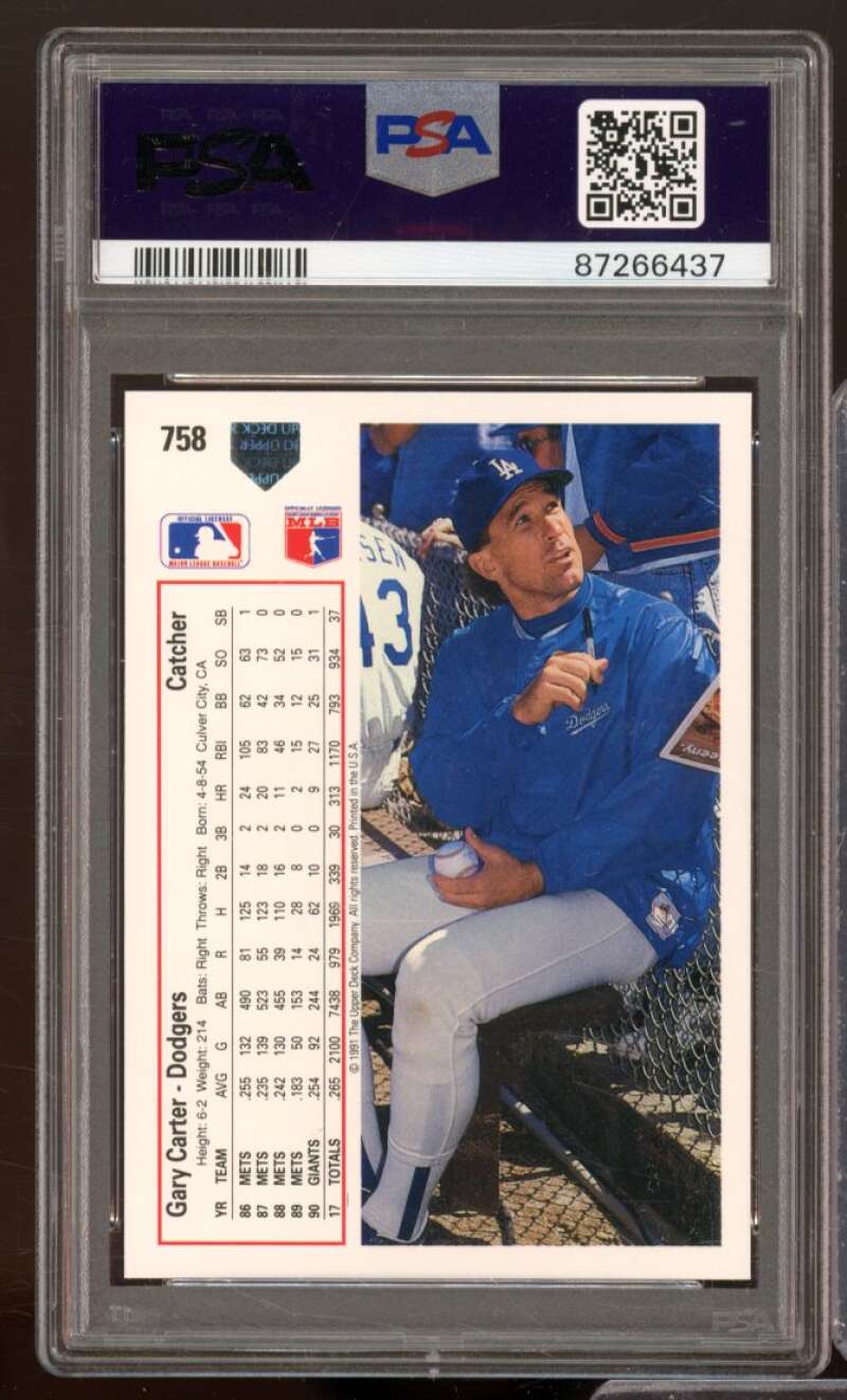 Gary Carter Card 1991 Upper Deck #758 PSA 9 Image 2