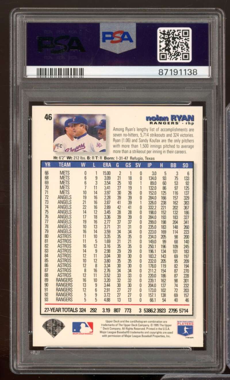 Nolan Ryan Card 1995 Collector's Choice #46 PSA 8 Image 2