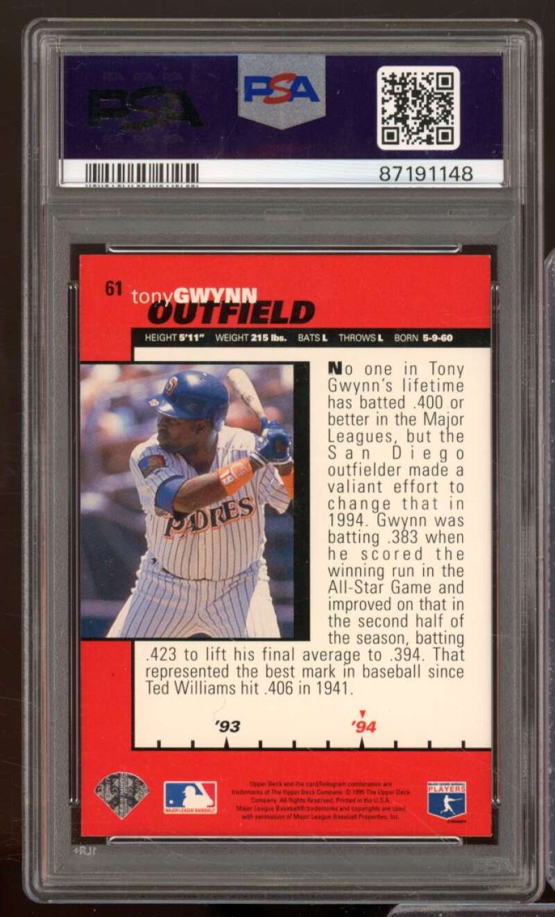 Tony Gwynn Card 1995 Collector's Choice #61 PSA 8 Image 2