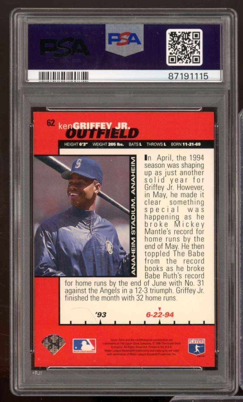 Ken Griffey Jr. Card 1995 Collector's Choice #62 PSA 8 Image 2