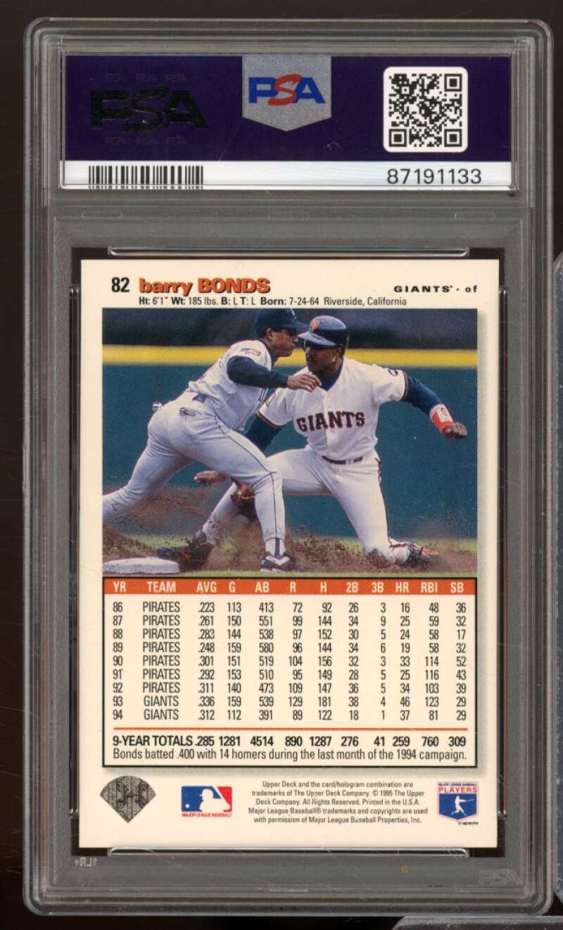 Barry Bonds Card 1995 Collector's Choice #82 PSA 8 Image 2