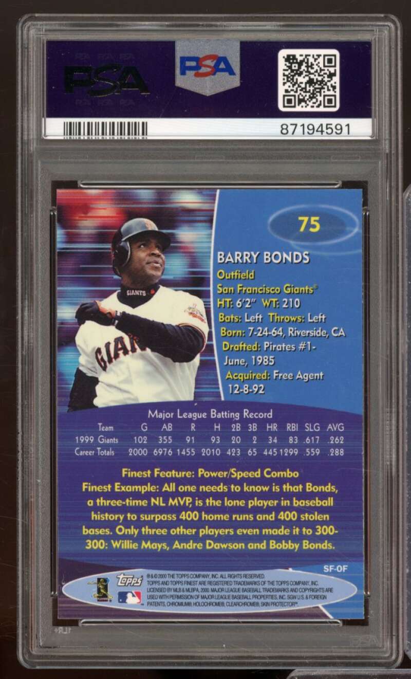 Barry Bonds Card 2000 Finest #75 PSA 9 Image 2