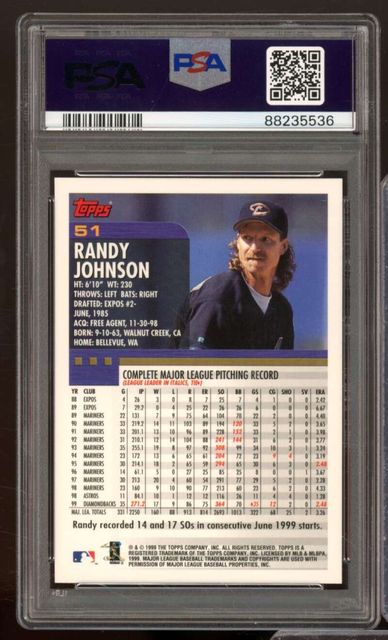 Randy Johnson Card 2000 Topps #51 PSA 9 Image 2