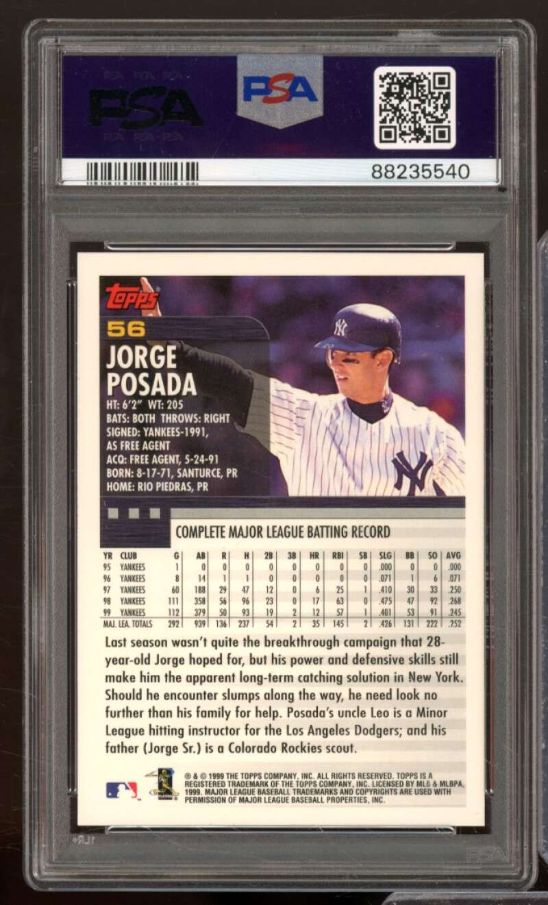 Jorge Posada Card 2000 Topps #56 PSA 9 Image 2