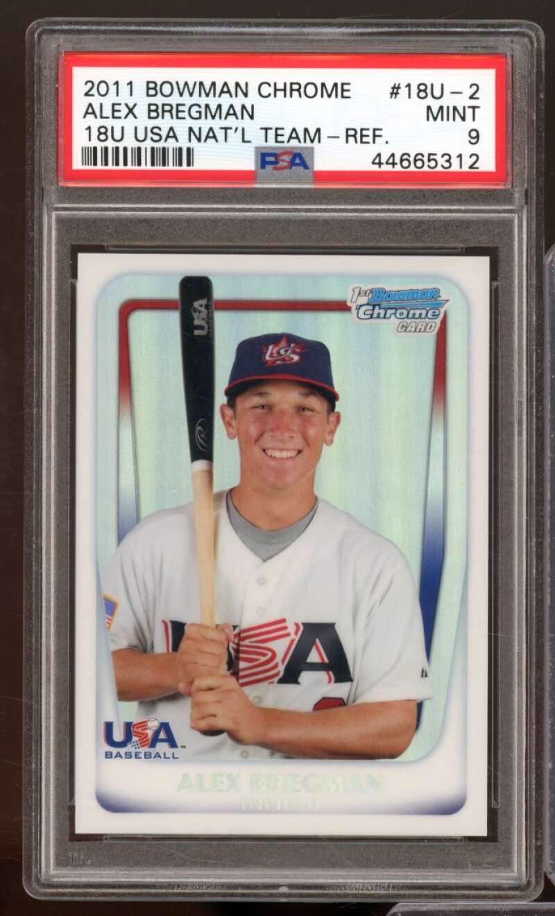 Alex Bregman Card 2011 Bowman Chrome 18U USA National Refractor #18U-2 PSA 9 Image 1