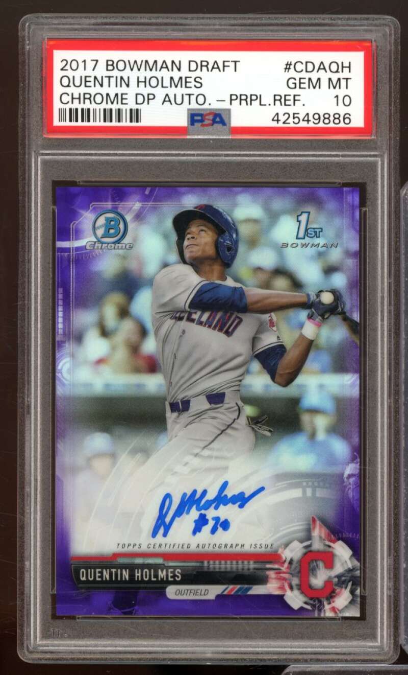 Quentin Holmes Rookie 2017 Bowman Draft Chrome Auto Purple Ref #CDAQH PSA 10 Image 1