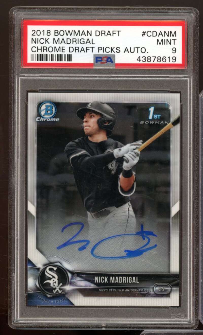 Nick Madrigal Card 2018 Bowman Draft Chrome Draft Picks Auto #CDANM PSA 9 Image 1