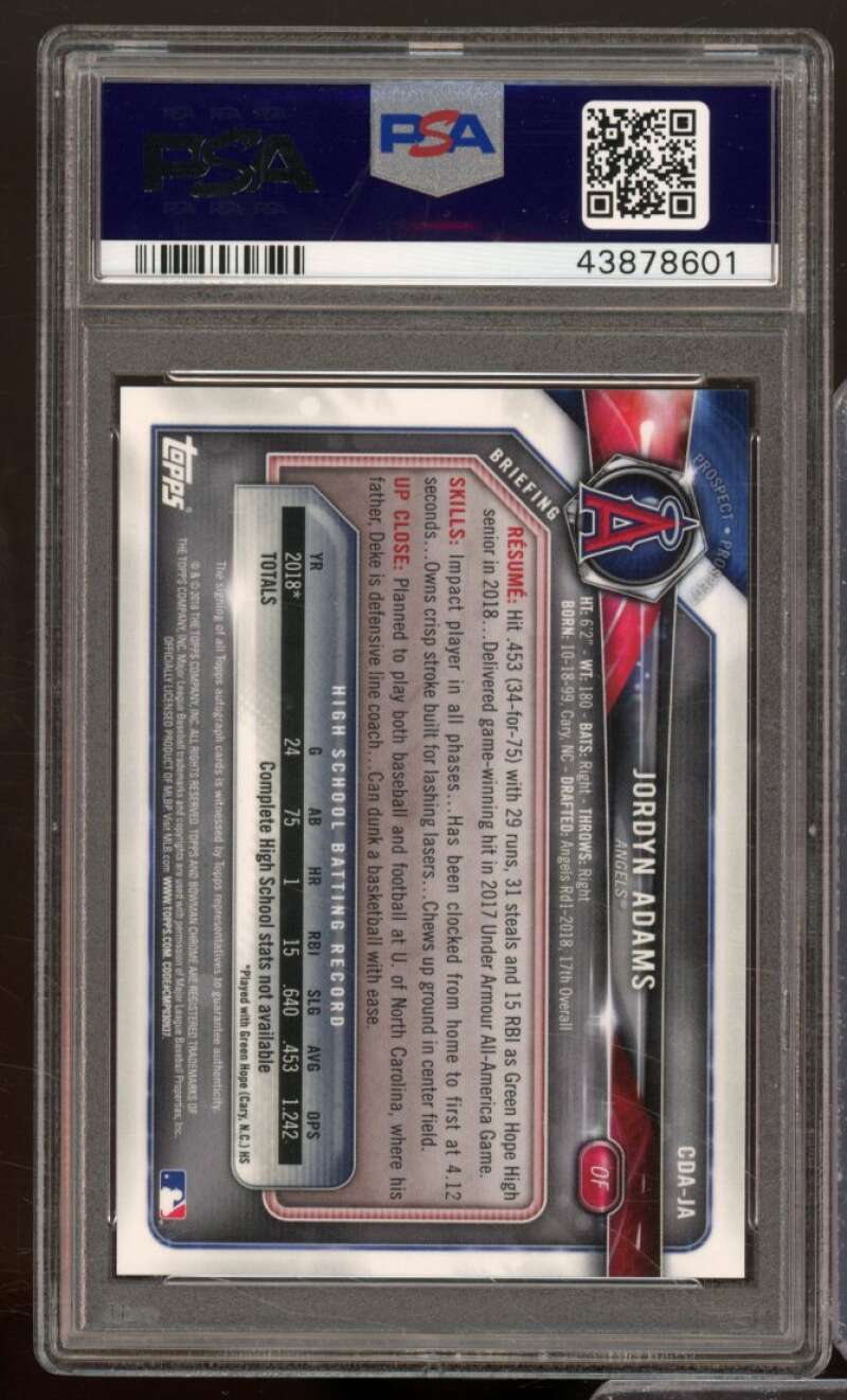 Jordyn Adams Rookie Card 2018 Bowman Draft Chrome Draft Picks Auto #Cdaja PSA 9 Image 2