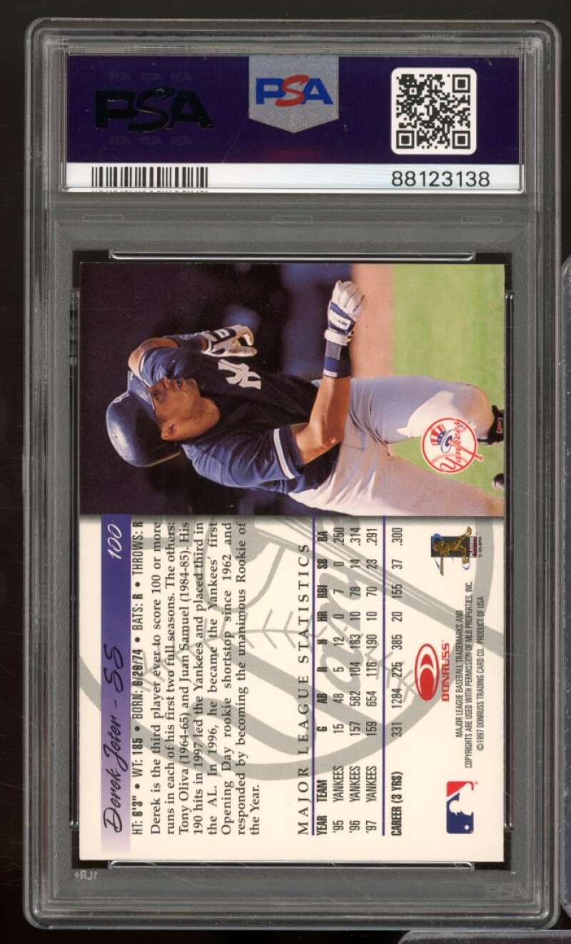 Derek Jeter Card 1998 Donruss #100 PSA 9 Image 2