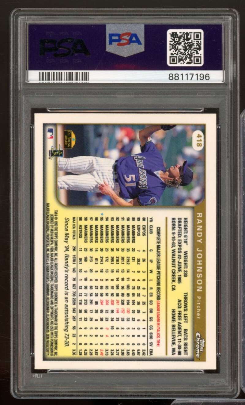 Randy Johnson Card 1999 Topps Chrome #418 PSA 9 Image 2