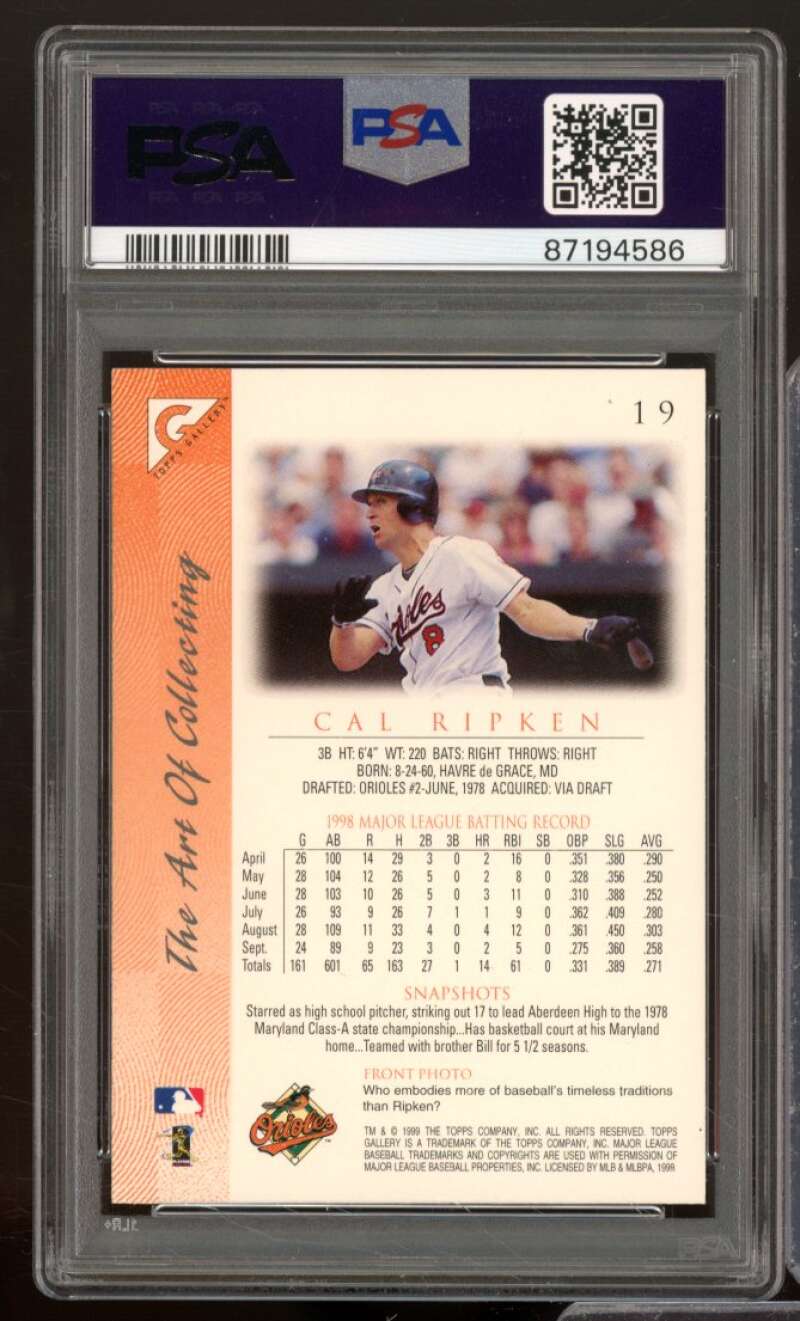 Cal Ripken Jr. Card 1999 Topps Gallery #19 PSA 9 Image 2