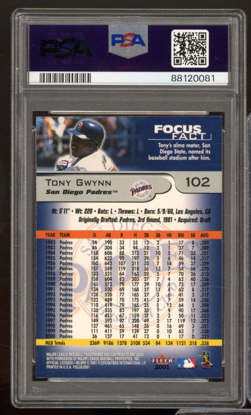 Tony Gwynn Card 2001 Fleer Focus #102 PSA 9 Image 2