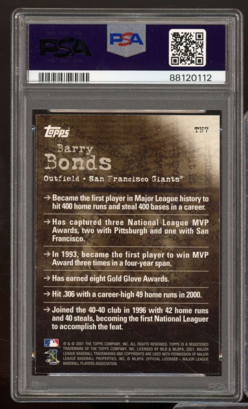 Barry Bonds Card 2001 Topps Noteworthy #TN7 PSA 8 Image 2