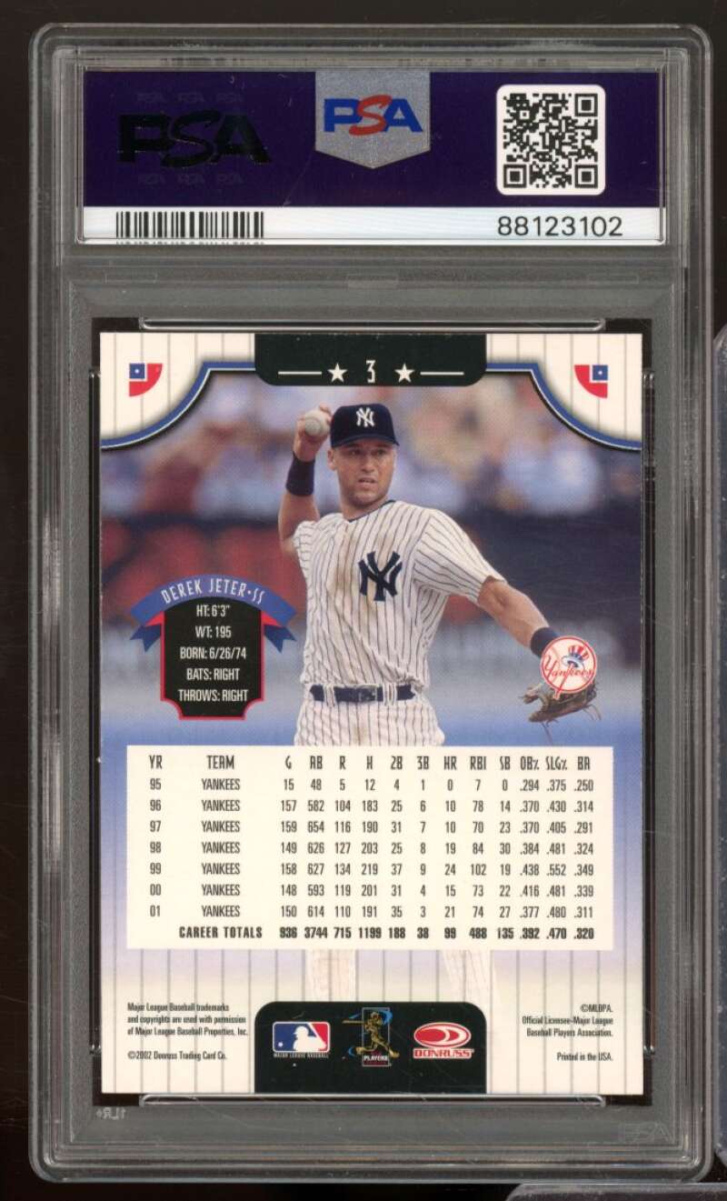 Derek Jeter Card 2002 Donruss #3 PSA 9 Image 2