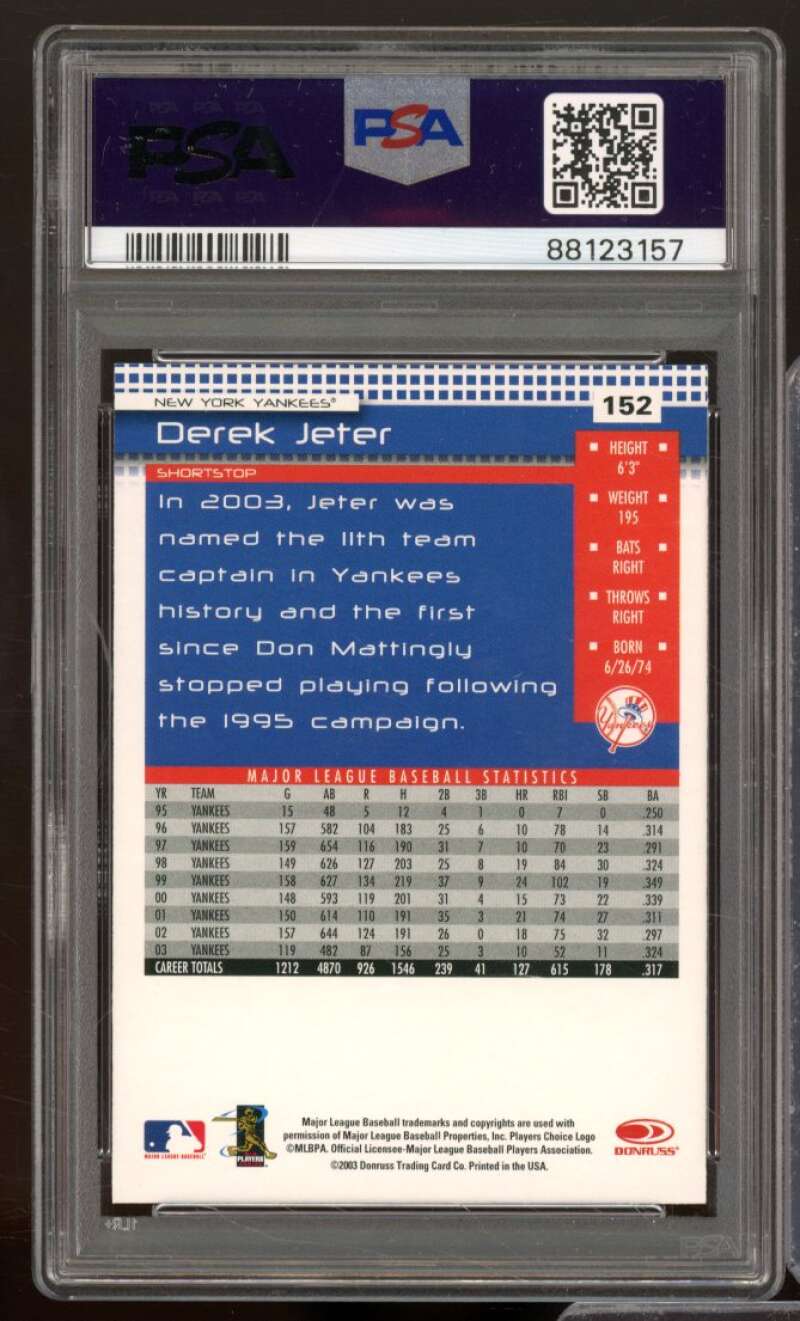 Derek Jeter Card 2004 Donruss #152 PSA 9 Image 2