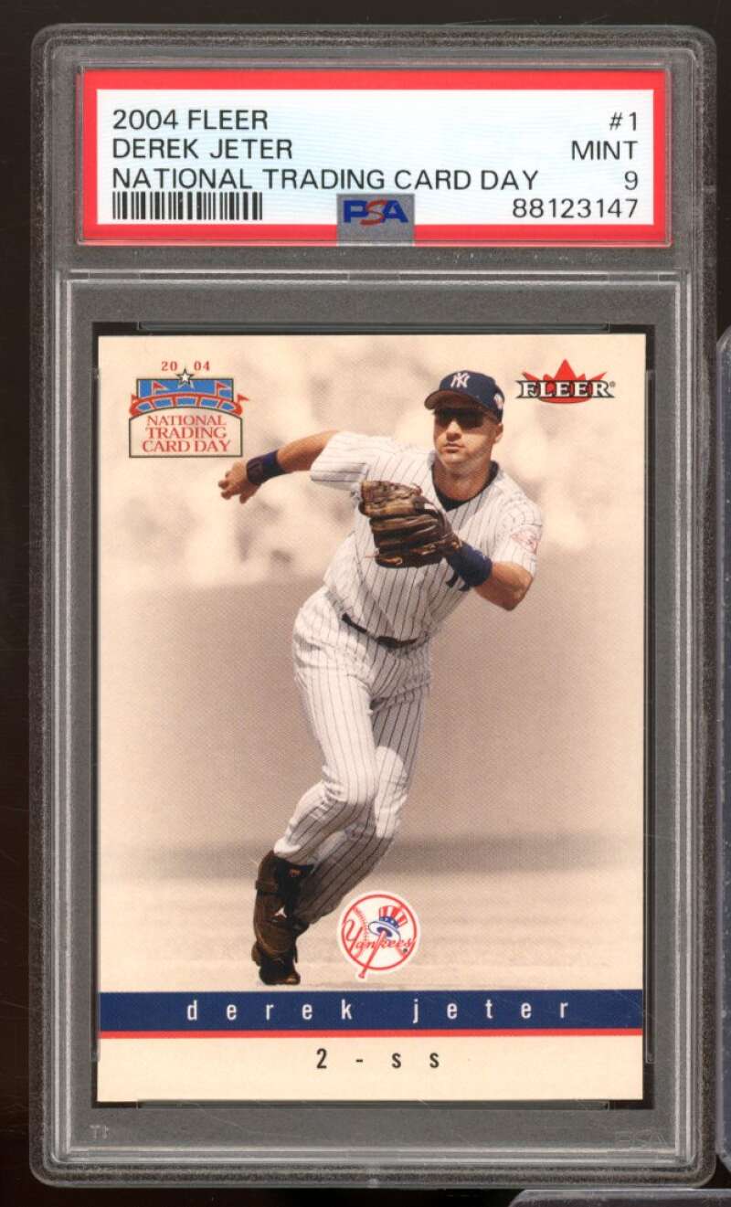 Derek Jeter Card 2004 Fleer National Trading Card Day #1 PSA 9 Image 1