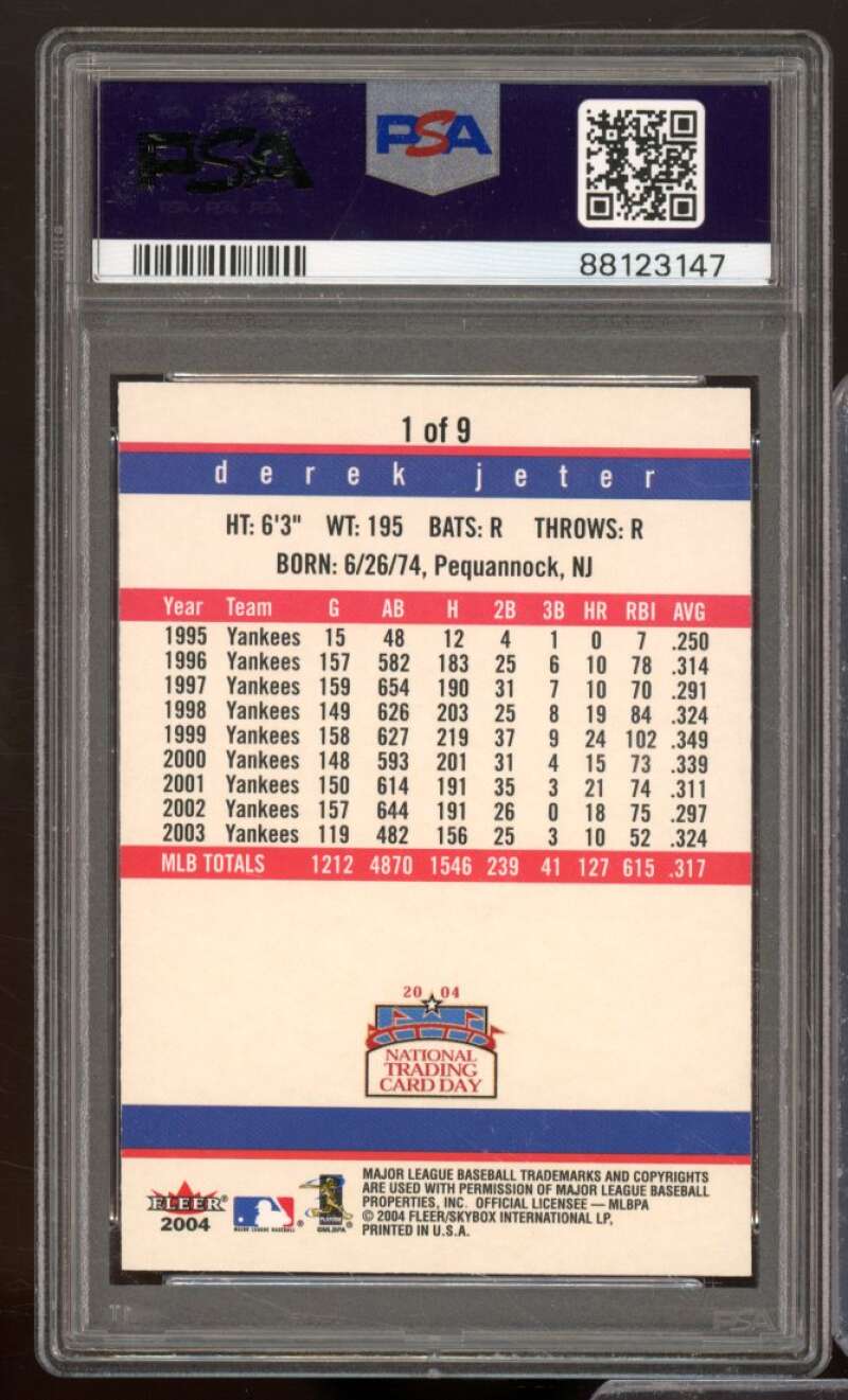 Derek Jeter Card 2004 Fleer National Trading Card Day #1 PSA 9 Image 2