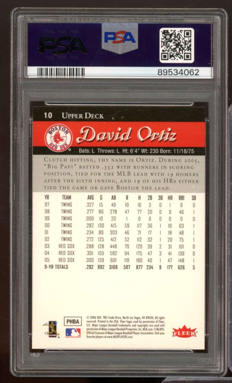 David Ortiz Card 2006 Flair Showcase #10 PSA 9 Image 2