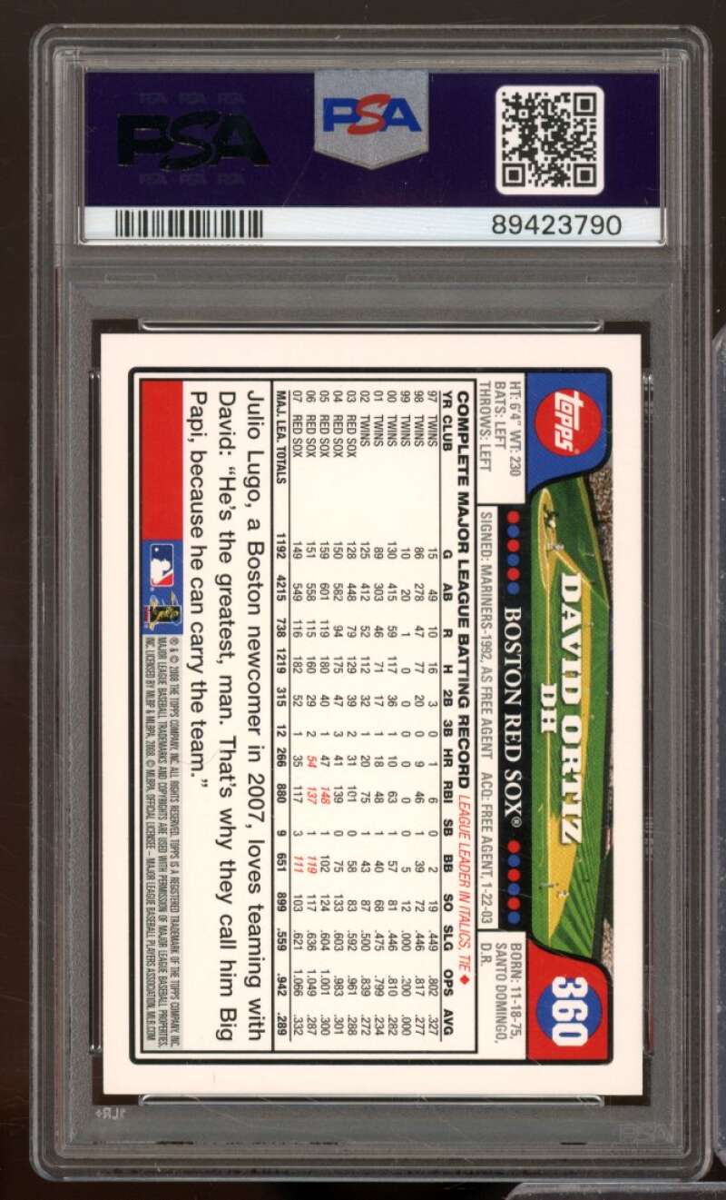 David Ortiz Card 2008 Topps #360 PSA 9 Image 2