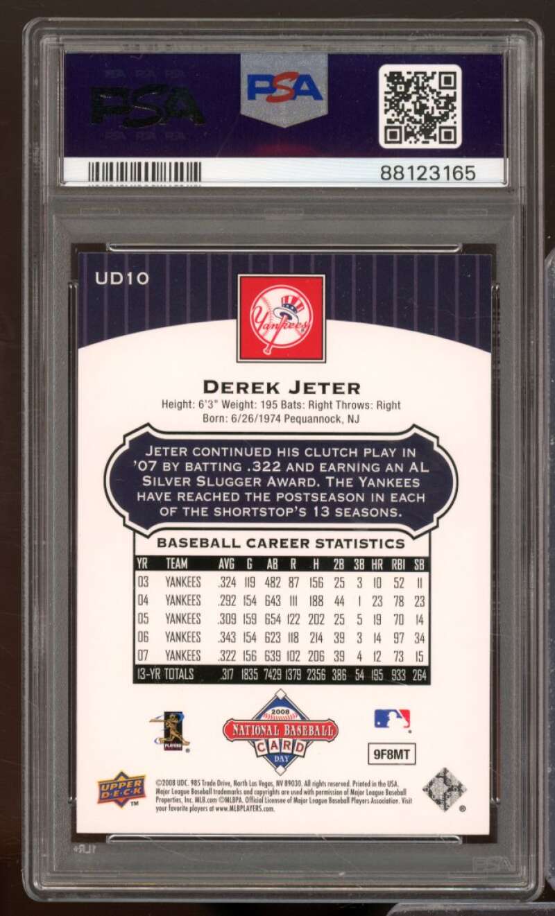 Derek Jeter Card 2008 Upper Deck National Baseball Card Day #UD10 PSA 9 Image 2