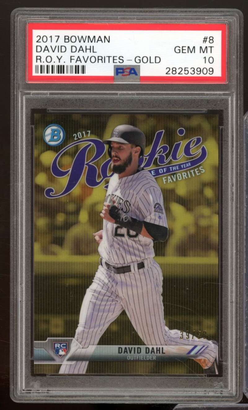 David Dahl Rookie Card 2017 Bowman R.O.Y. Favorites #8 PSA 10 Image 1