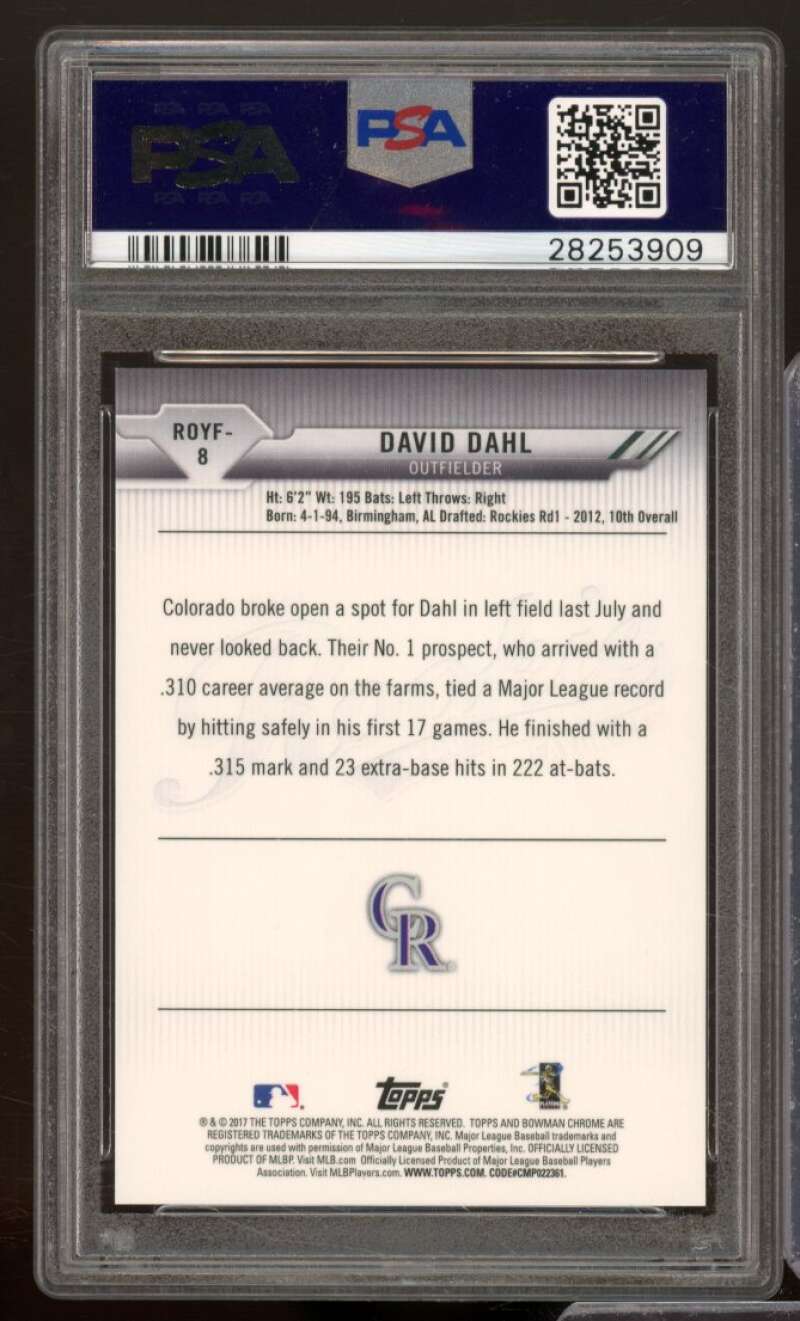 David Dahl Rookie Card 2017 Bowman R.O.Y. Favorites #8 PSA 10 Image 2