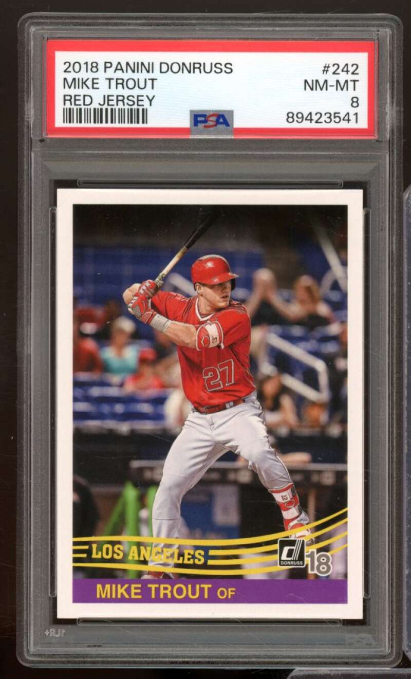 Mike Trout Card 2018 Panini Donruss #242 PSA 8 Image 1